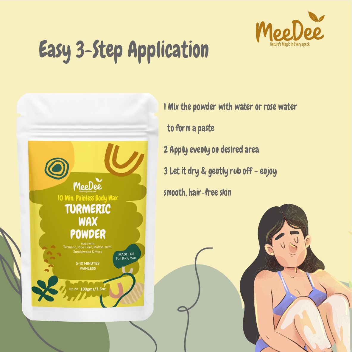 Turmeric Wax Powder | 10 Minute Hair Removal Easy Wax | Haldi Wax Powder for Women & Men | Smooth & Glowing Skin 100g