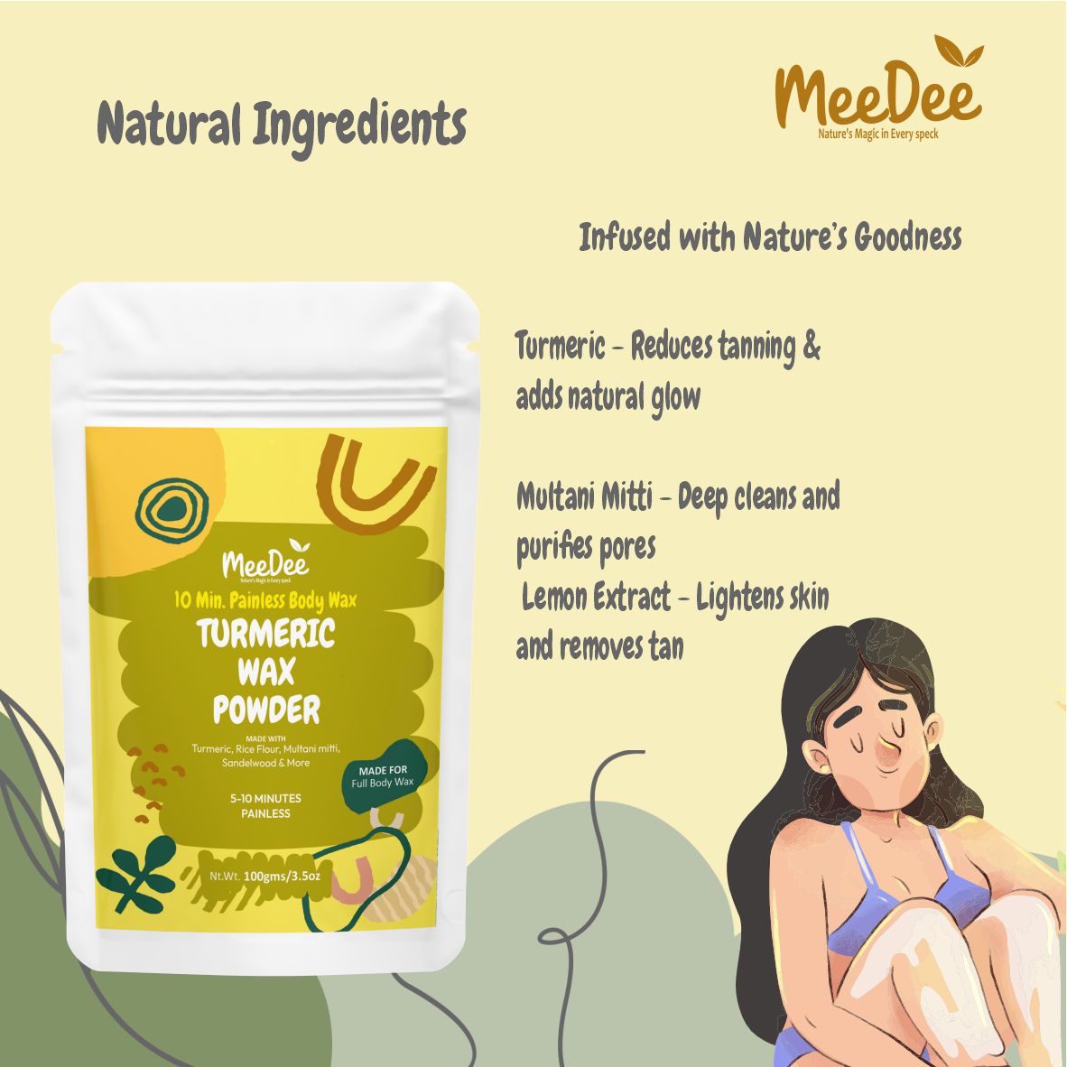 Turmeric Wax Powder | 10 Minute Hair Removal Easy Wax | Haldi Wax Powder for Women & Men | Smooth & Glowing Skin 100g