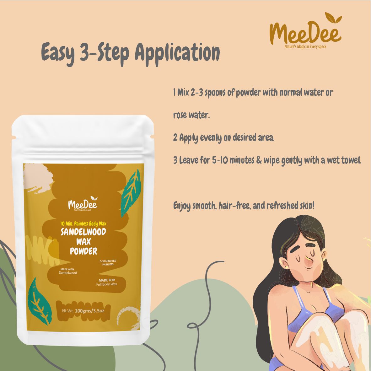 Wax Powder Combo Pack | Sandalwood Wax Powder + Turmeric Wax Powder | Smooth Hair Removal Wax | Suitable for Women & Men 100x2=200gm
