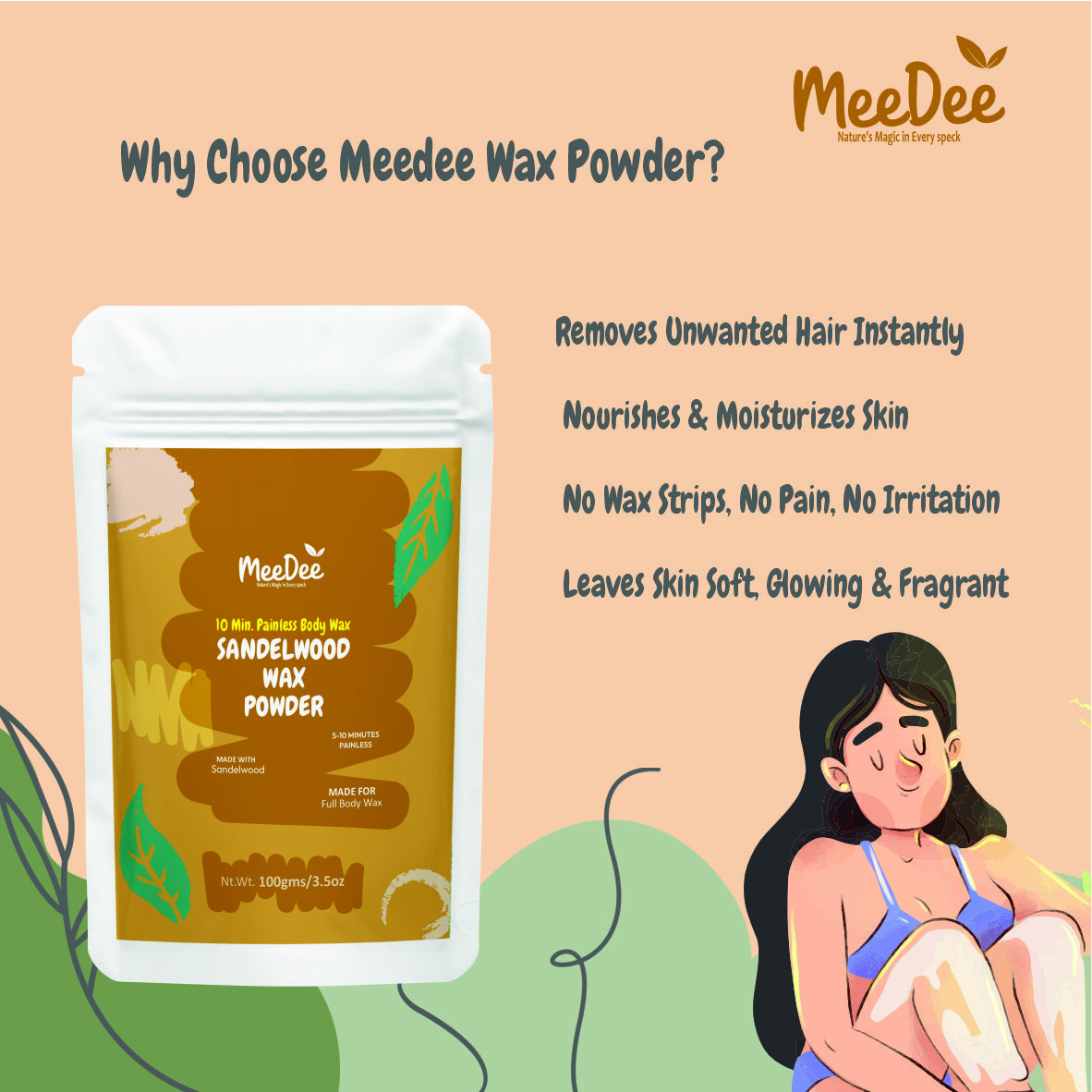 Wax Powder Combo Pack | Sandalwood Wax Powder + Turmeric Wax Powder | Smooth Hair Removal Wax | Suitable for Women & Men 100x2=200gm