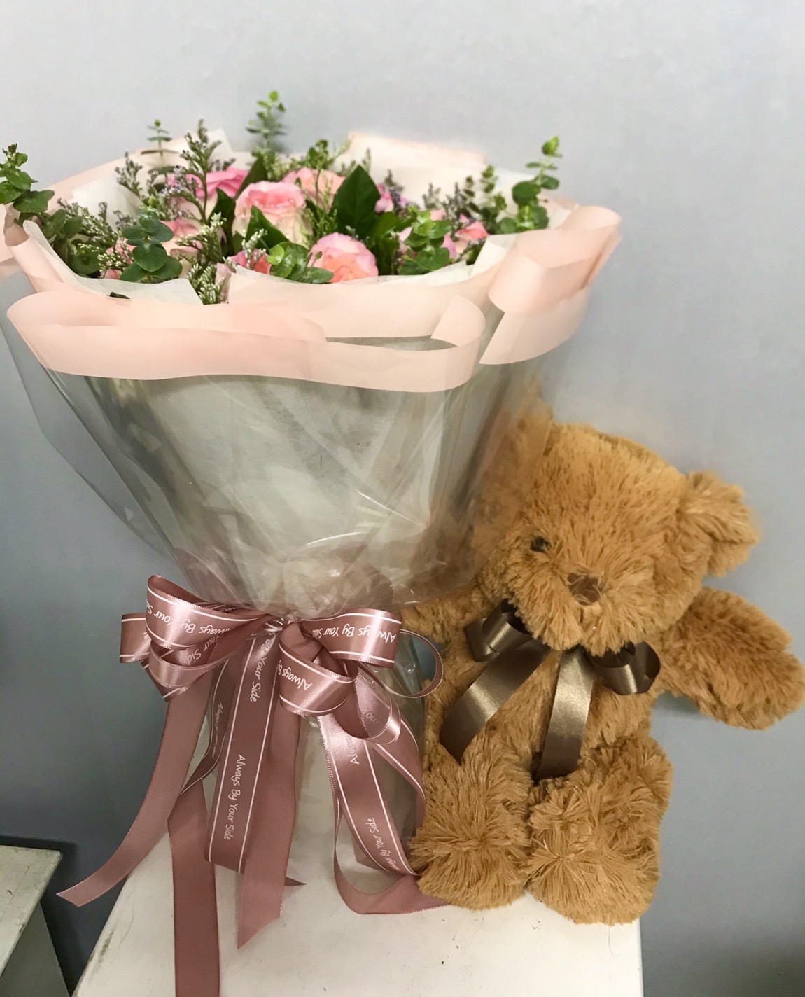 Bouquet of Roses with Teddy Bear
