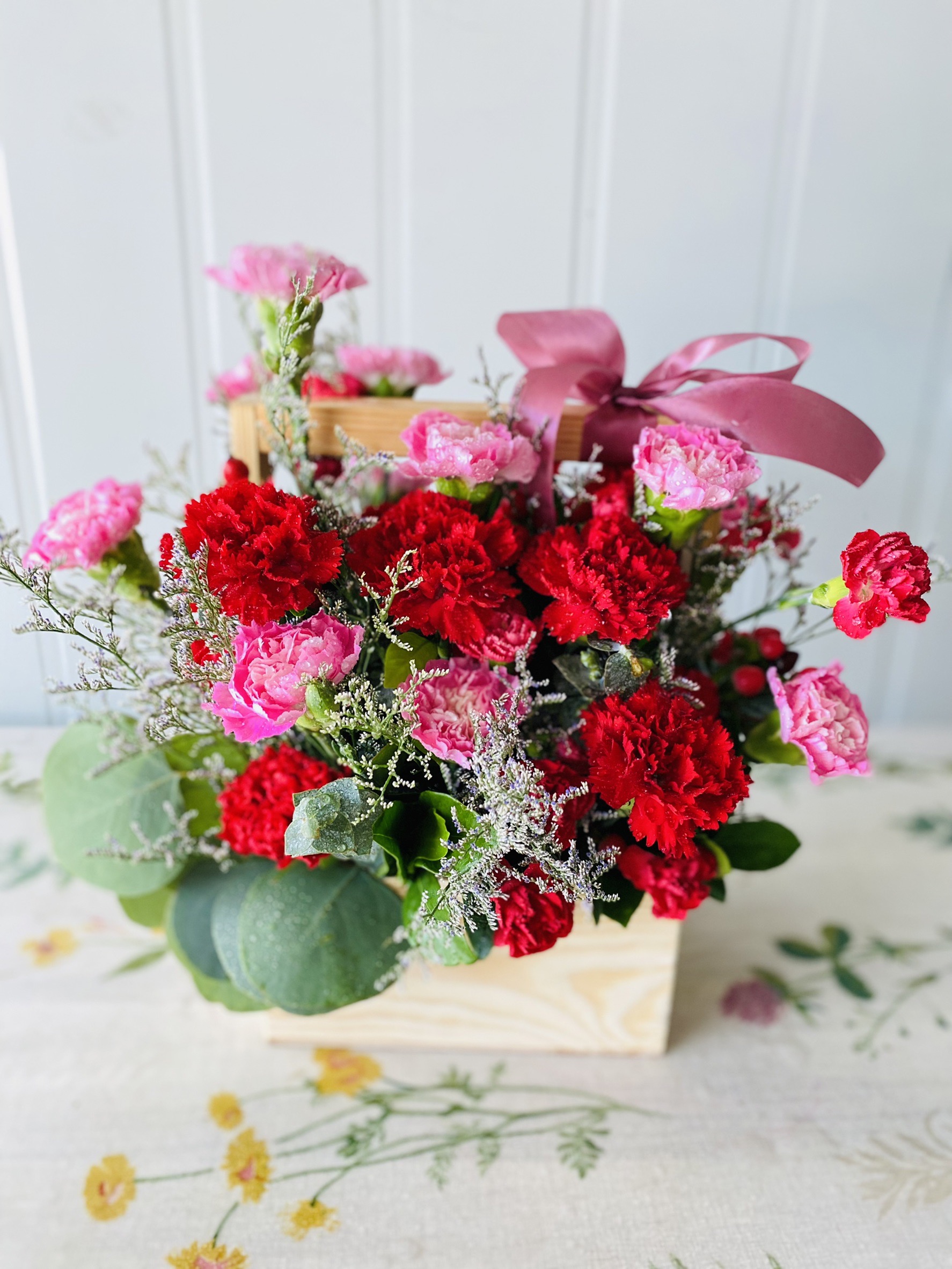 Floral Arrangement in Wooden Box