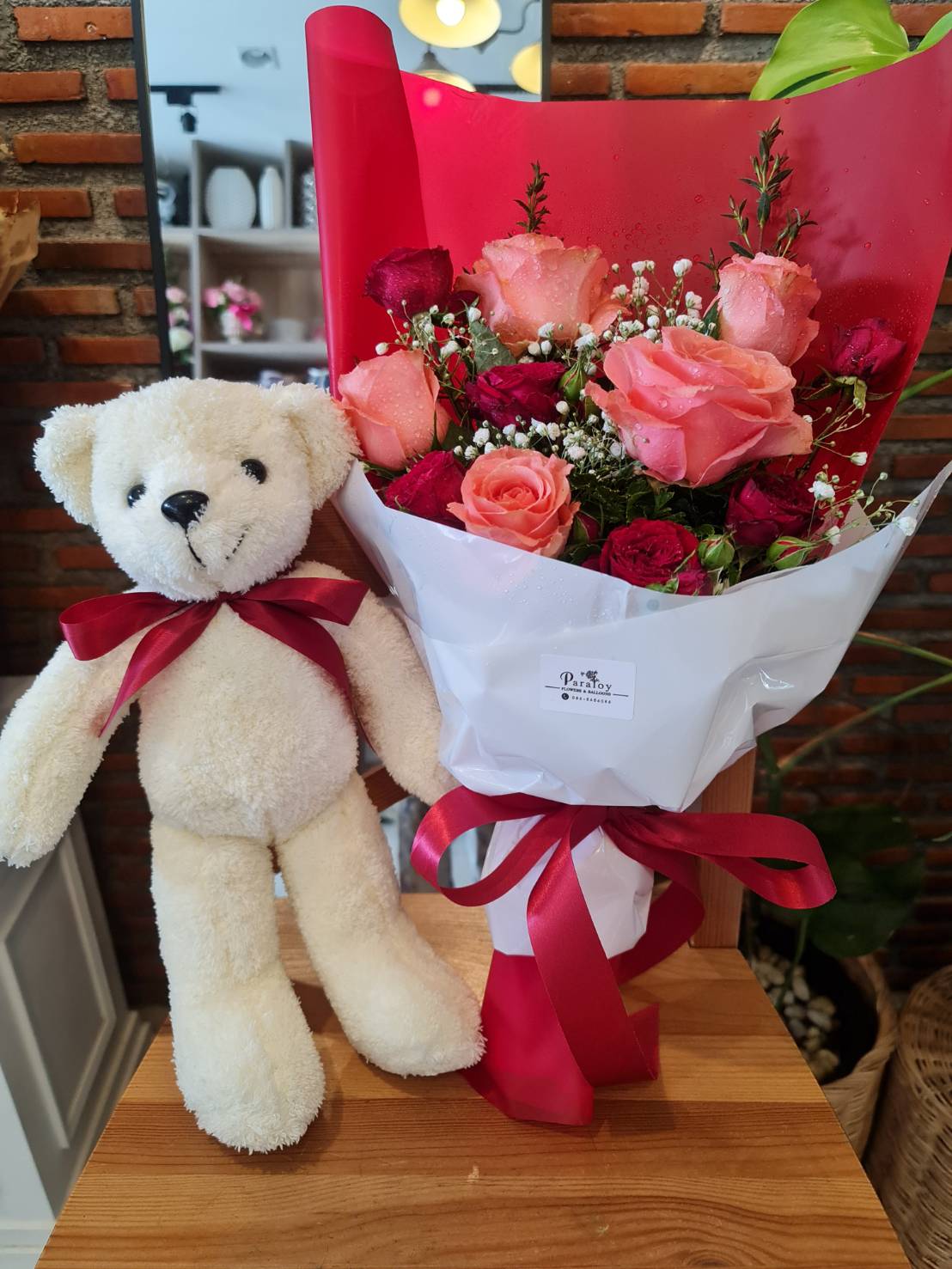 Teddy Bear and Rose Bouquet