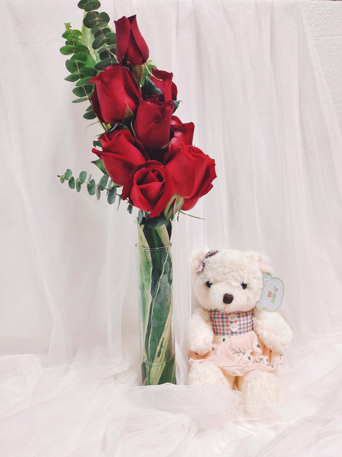 Red Roses with Teddy Bear