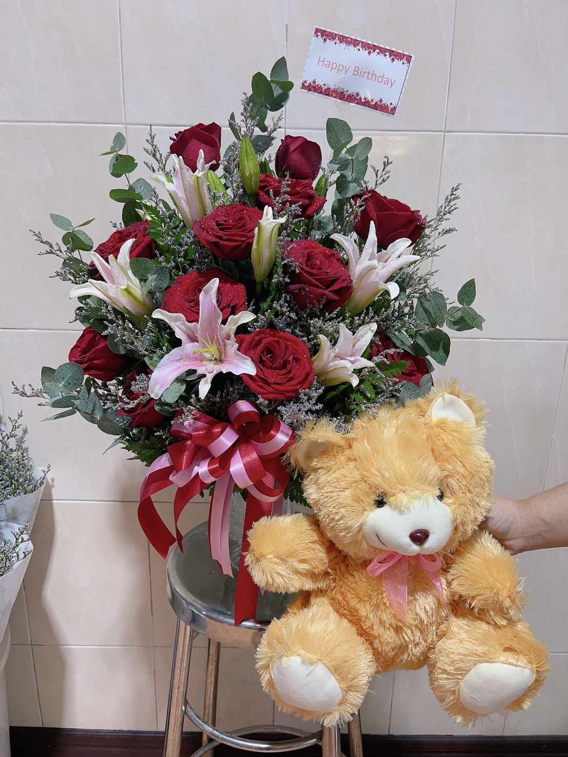 Flower Bouquet with Teddy Bear