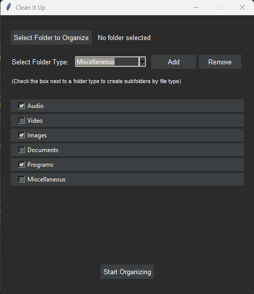 Clean It Up (Automatic File Organizer)