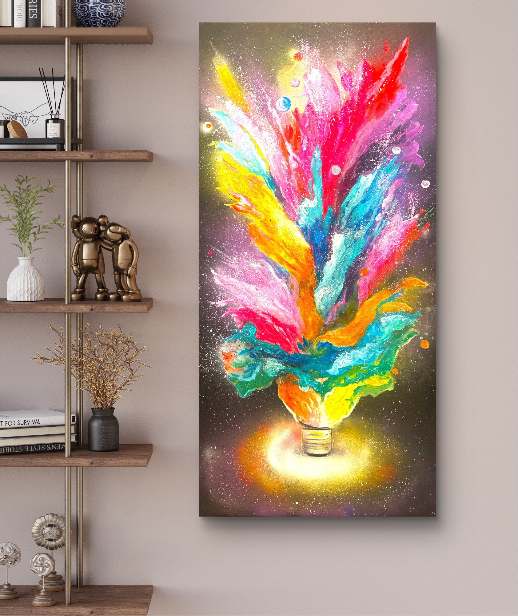 Spalvotas paveikslas su lempute