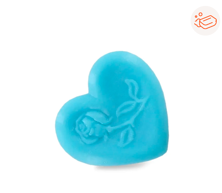 Savon en forme cœur avec rose bleue