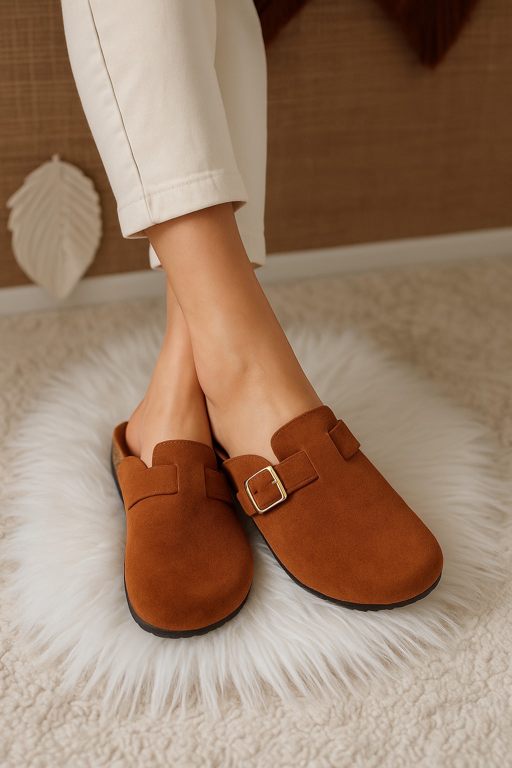 Mules en suédine Camel 