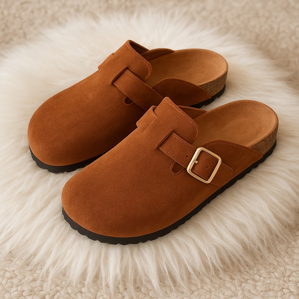 Mules en suédine Camel 