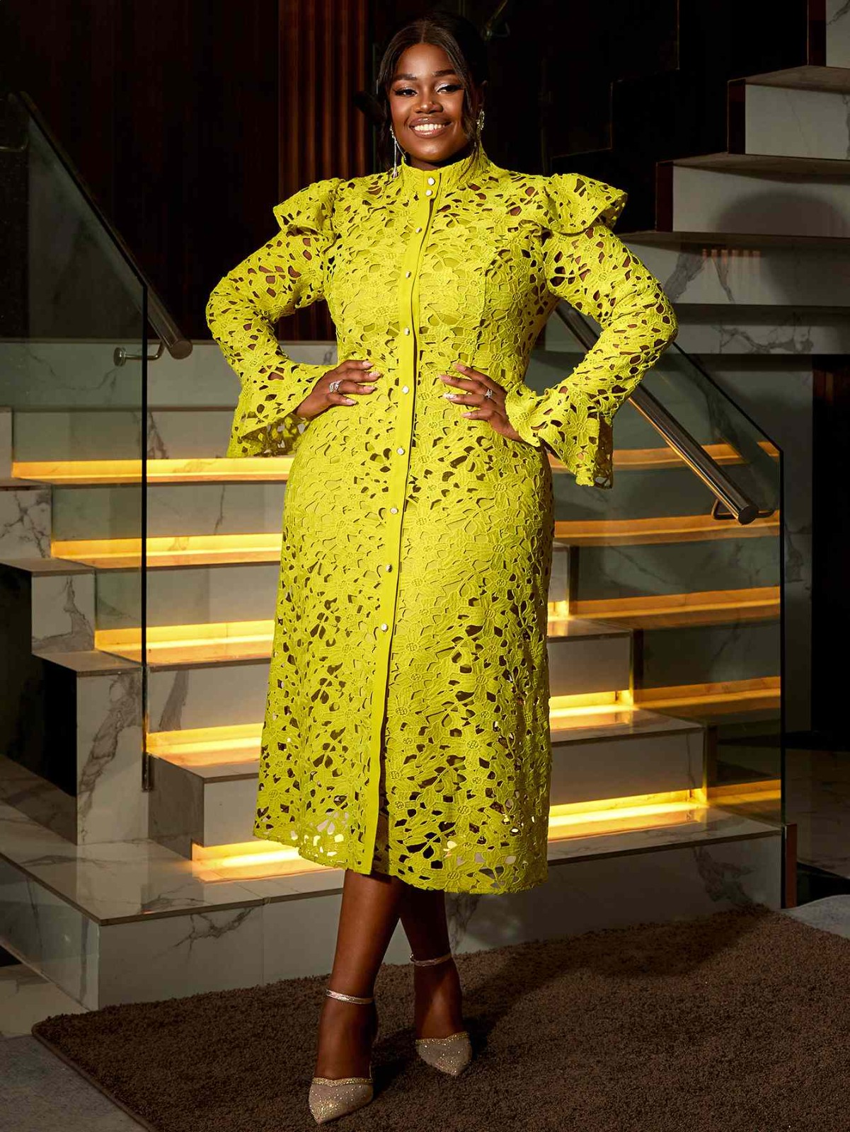 Lime Green Lace Midi Dress