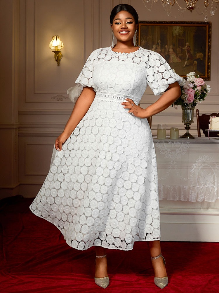 Elegant White Lace Midi Dress