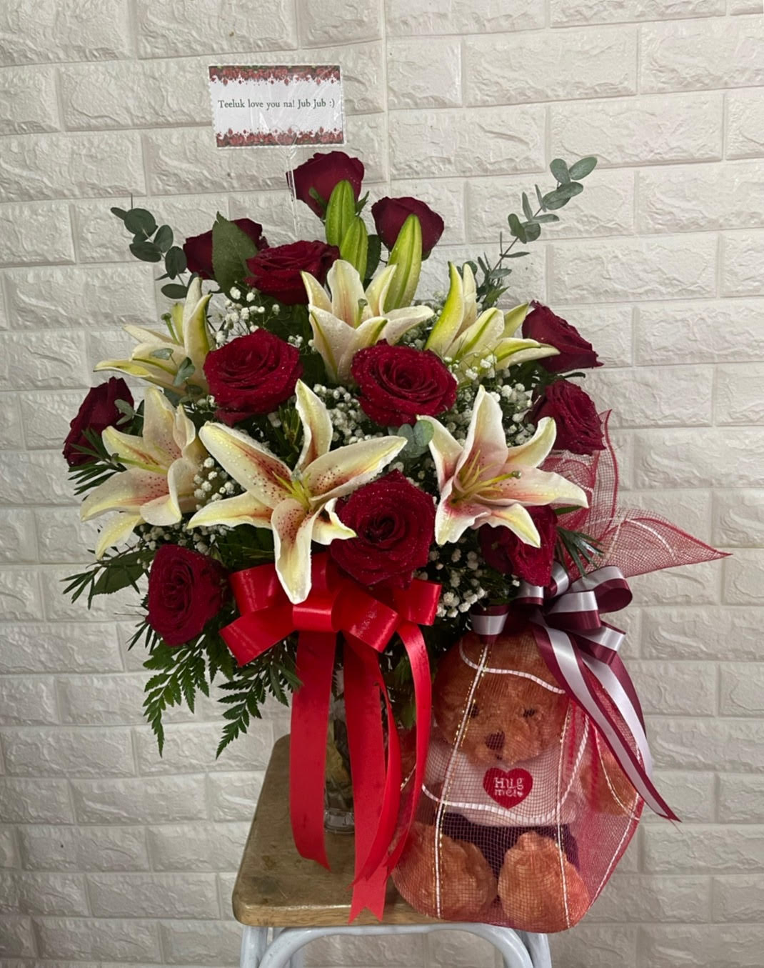 Floral Bouquet with Teddy Bear