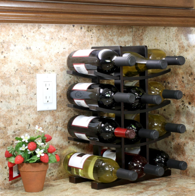 12-Bottle Bamboo Wine Rack, Dark Espresso