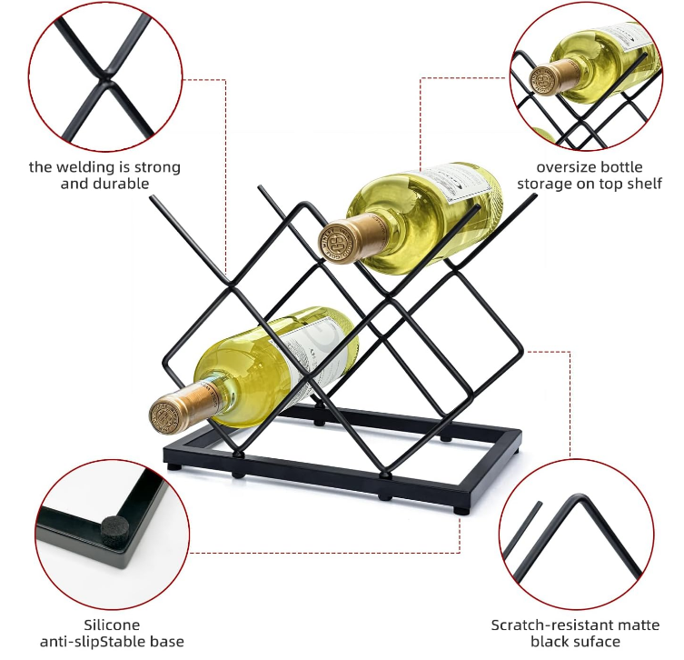 Small Wine Racks Countertop(5 Bottle Capacity),Metal Wine Bottle Holder Modern Black for Home Kitchen Bar,Tabletop Wine Rack for Cabinet, Pantry, Wine Bottle Storage