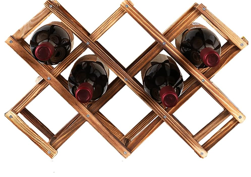 Wine Rack, Wood Wine Storage Racks Countertop, 10 Bottle Wooden Stackable Wine Cellar Racks, Foldable Tabletop Free Standing Wine Bottle Stand Holder Display Shelf for Home Kitchen Bar Cabinets