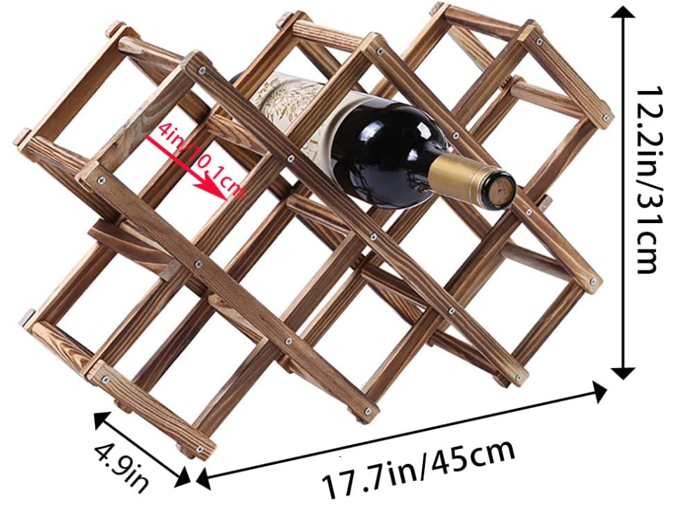Wine Rack, Wood Wine Storage Racks Countertop, 10 Bottle Wooden Stackable Wine Cellar Racks, Foldable Tabletop Free Standing Wine Bottle Stand Holder Display Shelf for Home Kitchen Bar Cabinets