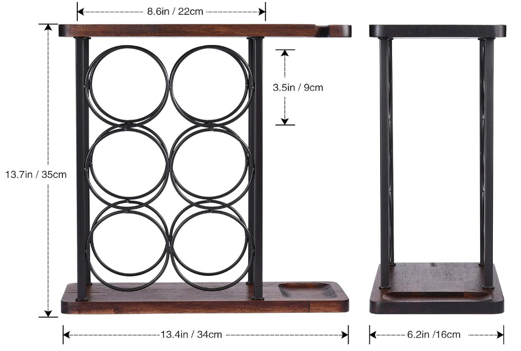 Wine Rack with Glass Holder, Countertop Wine Rack, Wooden Wine Holder with Tray, Perfect for Home Decor & Kitchen Storage Rack etc (Hold 6 Bottles and 2 Glasses)