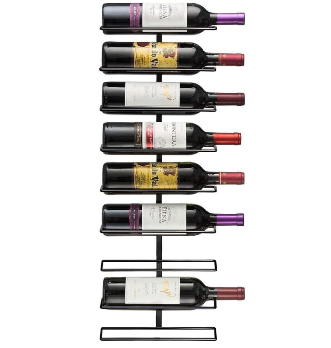 Wall Mount Wine Rack (Holds 9 Bottles) - Wine Rack Wall Mounted for Wine Bottles, Liquor, Champagne, Black Metal Wine Bottle Holder for Home Bar, Wine Kitchen Storage
