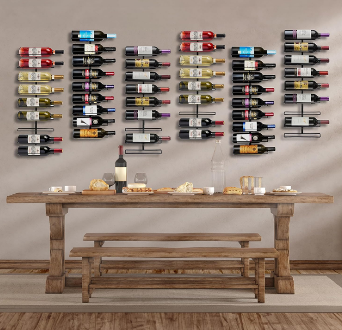 Wall Mount Wine Rack (Holds 9 Bottles) - Wine Rack Wall Mounted for Wine Bottles, Liquor, Champagne, Black Metal Wine Bottle Holder for Home Bar, Wine Kitchen Storage