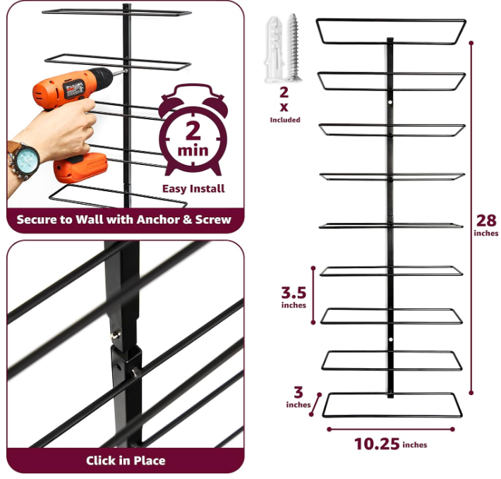 Wall Mount Wine Rack (Holds 9 Bottles) - Wine Rack Wall Mounted for Wine Bottles, Liquor, Champagne, Black Metal Wine Bottle Holder for Home Bar, Wine Kitchen Storage