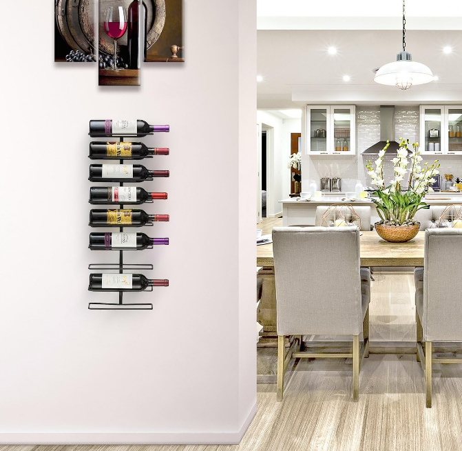 Wall Mount Wine Rack (Holds 9 Bottles) - Wine Rack Wall Mounted for Wine Bottles, Liquor, Champagne, Black Metal Wine Bottle Holder for Home Bar, Wine Kitchen Storage
