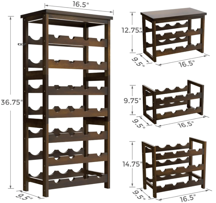 28-Bottle Wine Rack Free Standing Floor, Solid Wood 7-Tier Display Wine Storage Shelves with Tabletop, Wobble-Free Bottle Holder for Cellar Kitchen Bar Dining Room Living Room, Walnut