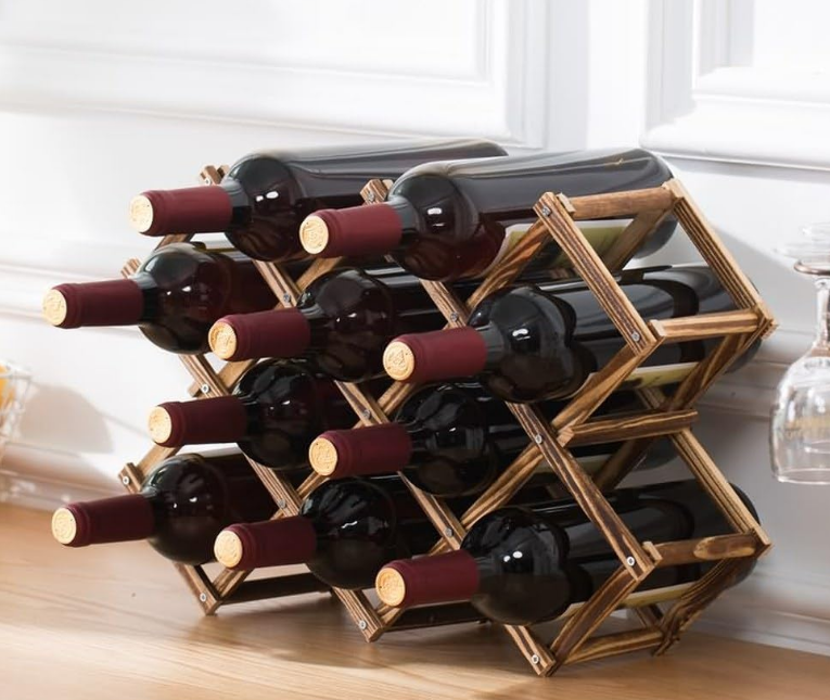 Freestanding Stackable Wine Rack Organizer for Countertop and Cabinets with Foldable Design and Scratch-Resistant Protector