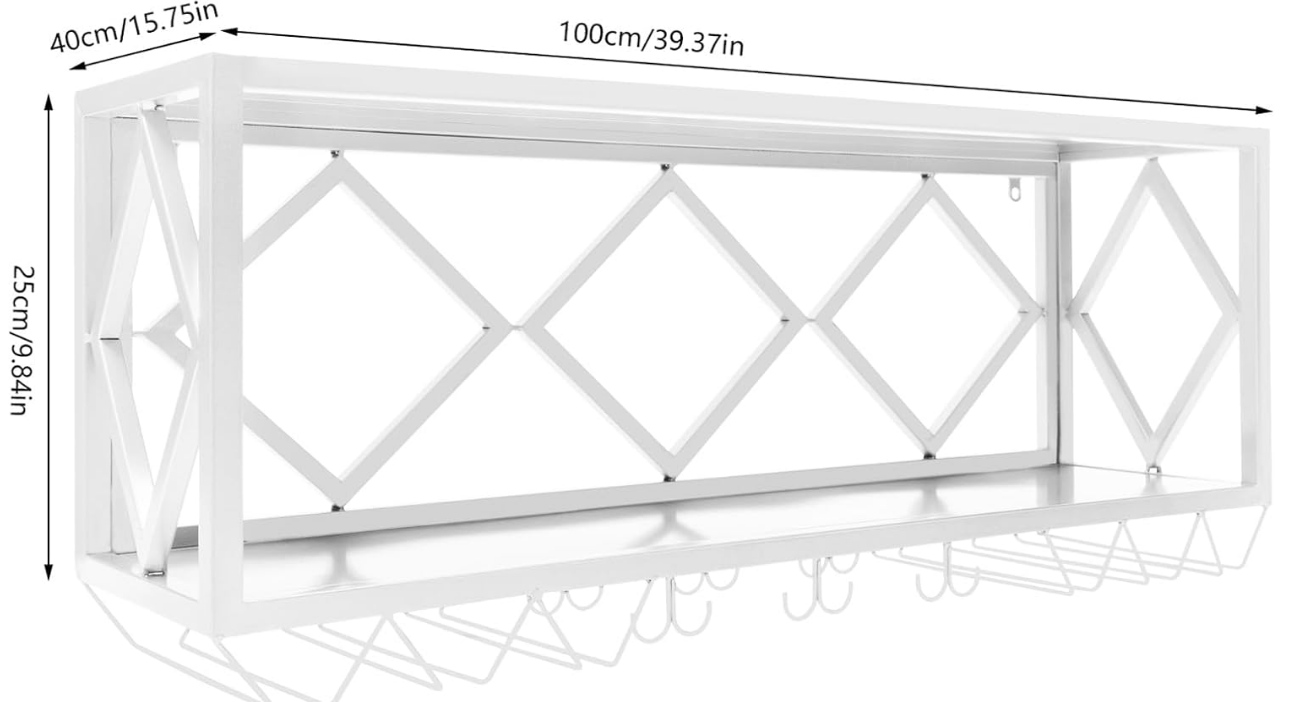 Wall Mounted Wine Rack Bottle & Glass Holder Multifunctional Iron Wine Bottle Glass Floating Shelves with Partitions Plants Photos Wine Goblet Display Storage Holder for Kitchen Dining Bar