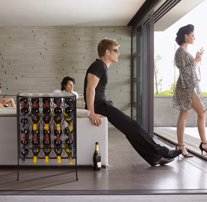 Wine Rack Stand Bordeaux Chateau Style with Glass Table - Holds Bottles of Wine - Elegant French Style Wine Rack to Compliment Any Space - Minimal Assembly (Wine Stand - 30 Bottles)