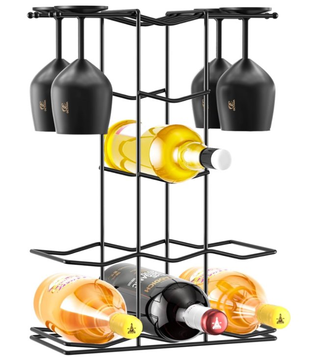 Wine Racks Countertop, Metal wine holder small countertop wine bottle racks stand, countertop wine rack, wine bottle rack, wine holder countertop for 7-9 Bottles & 4 Glasses - No Need Assembly