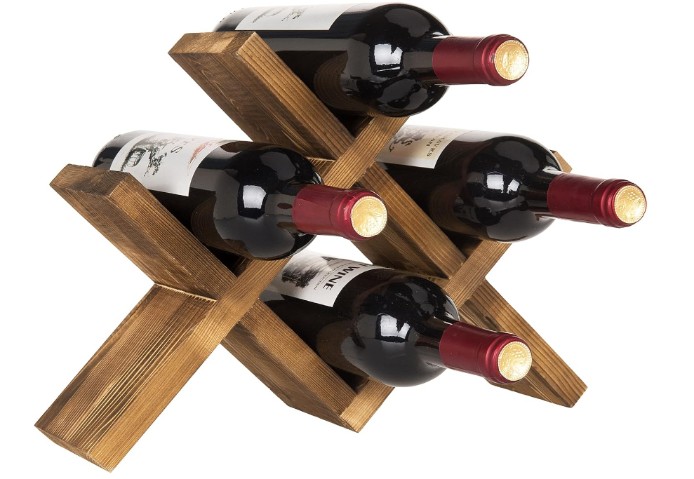 4-Bottle Countertop Rustic Brown Wood Wine Rack