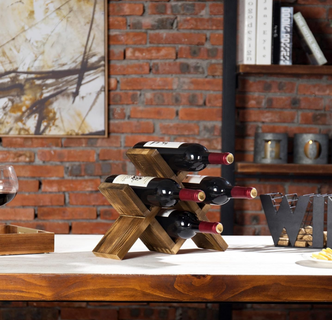 4-Bottle Countertop Rustic Brown Wood Wine Rack