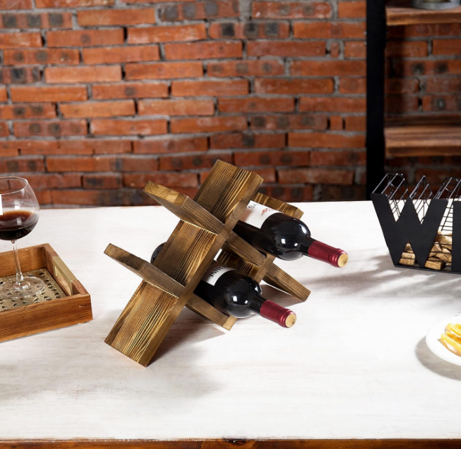 4-Bottle Countertop Rustic Brown Wood Wine Rack