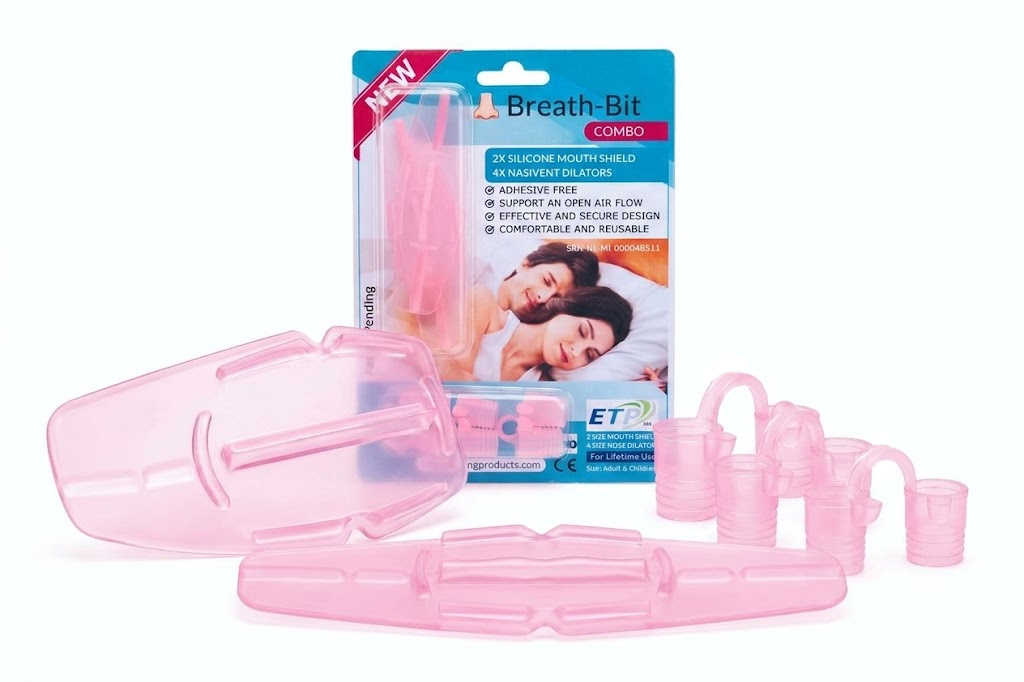 Mond tape alternatief zonder kleefstof. De BreathBit Combo. Tegen mondademen en Snurken. Kleur Roze.  