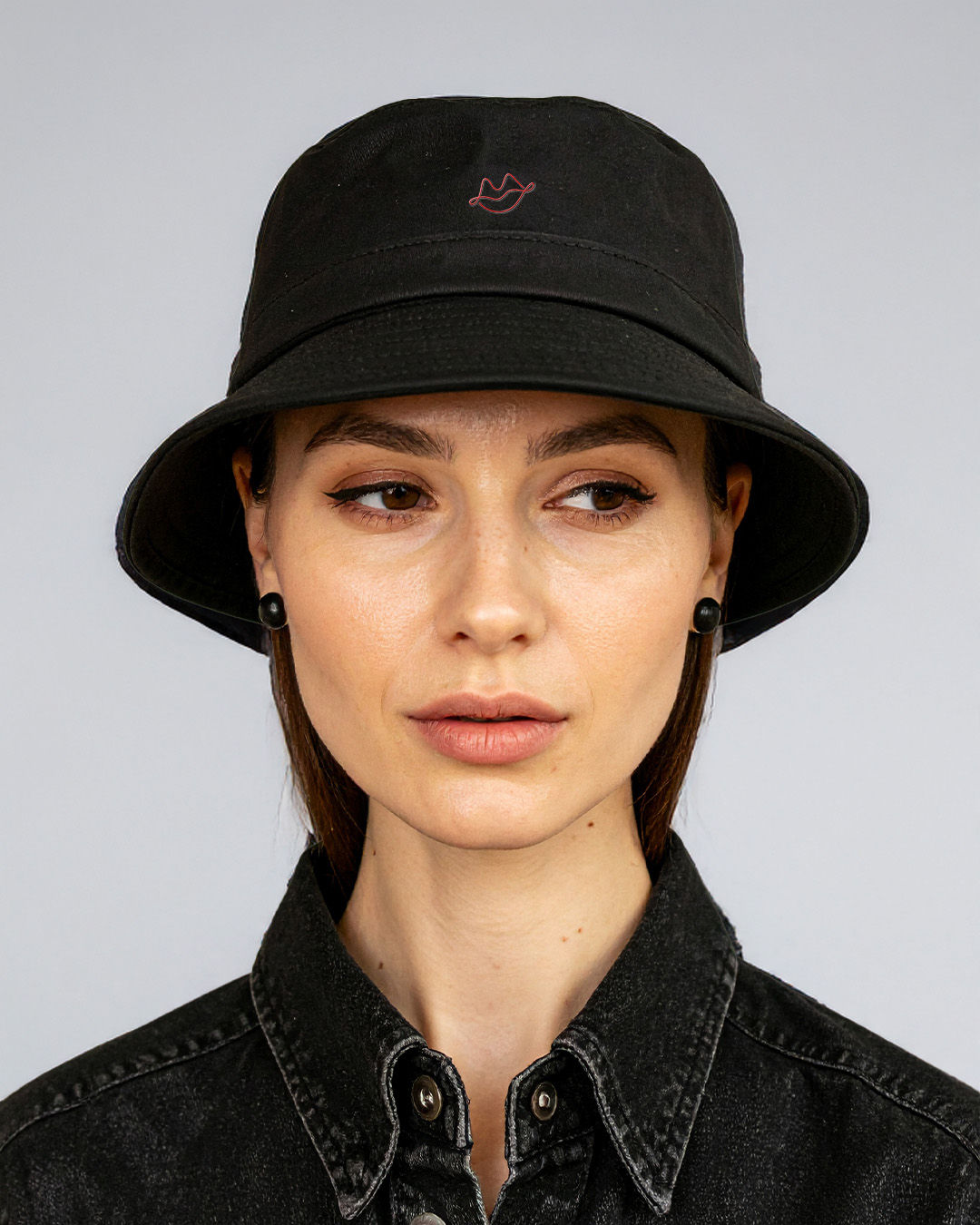 Black Bucket Hat with Red Lips