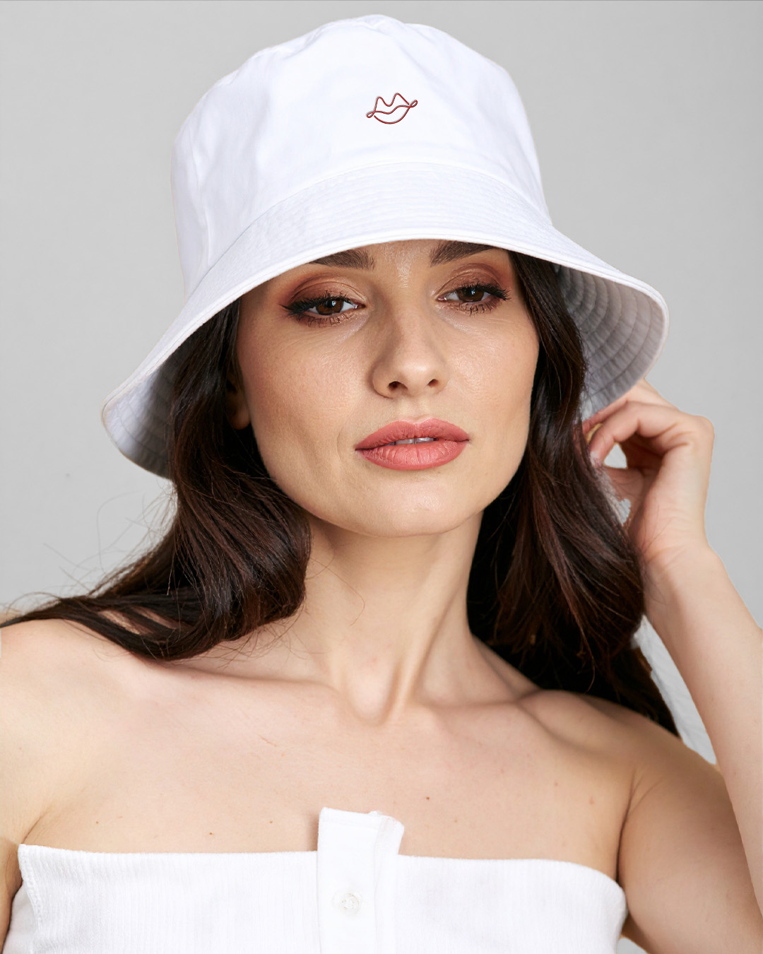 White Bucket Hat with Red Lips