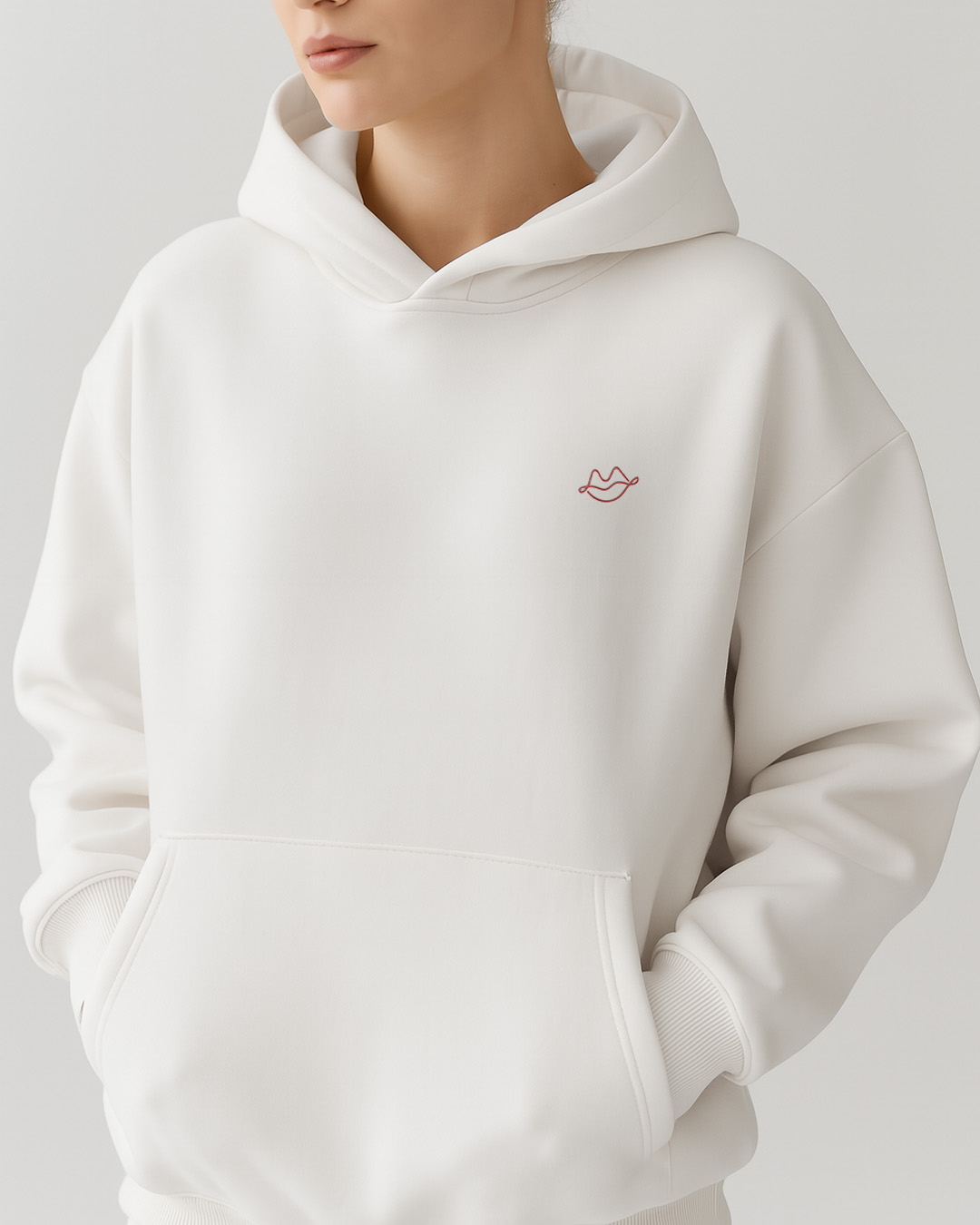 White Hoodie with Red Lips