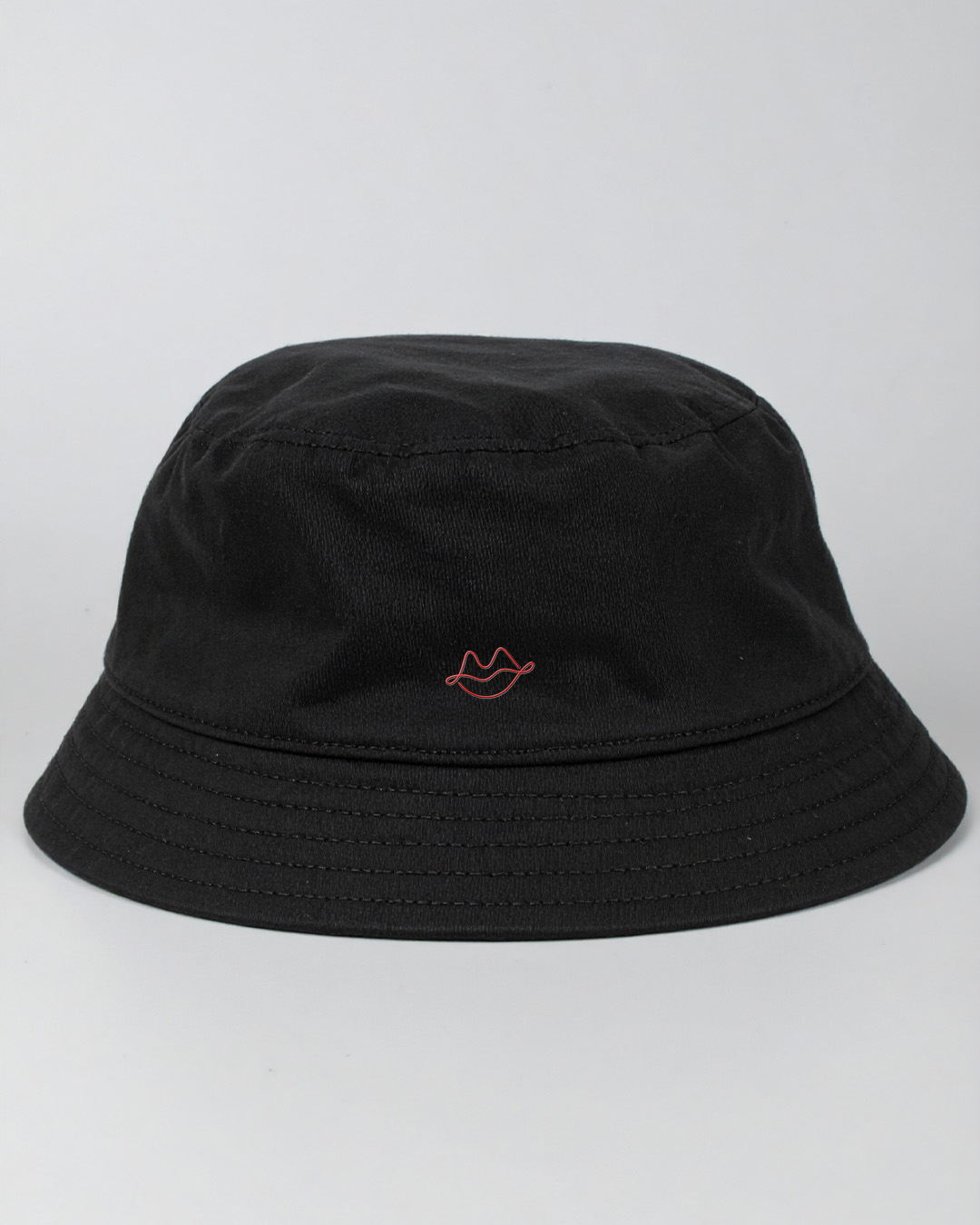 Black Bucket Hat with Red Lips