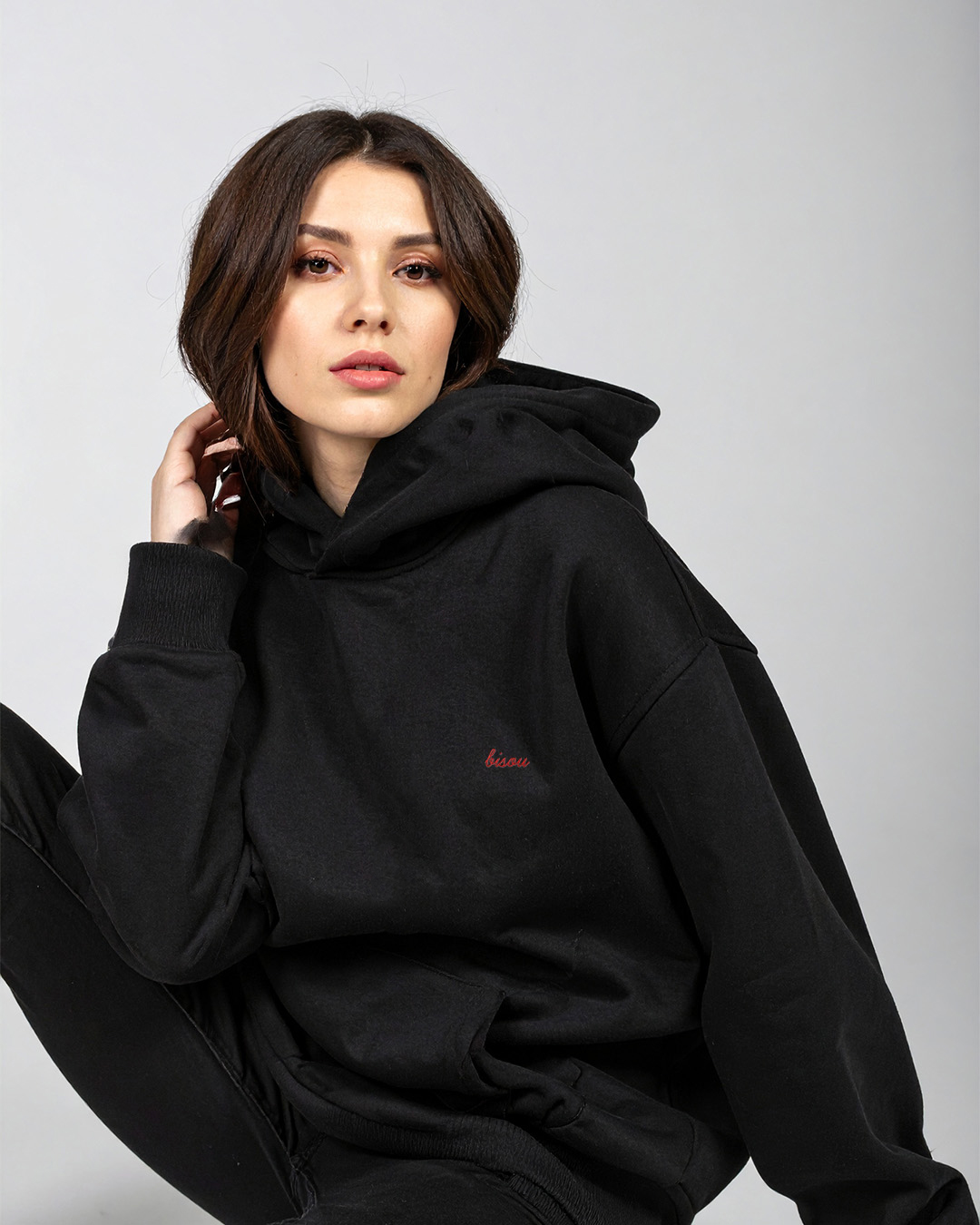Black Hoodie with Bisou in Red