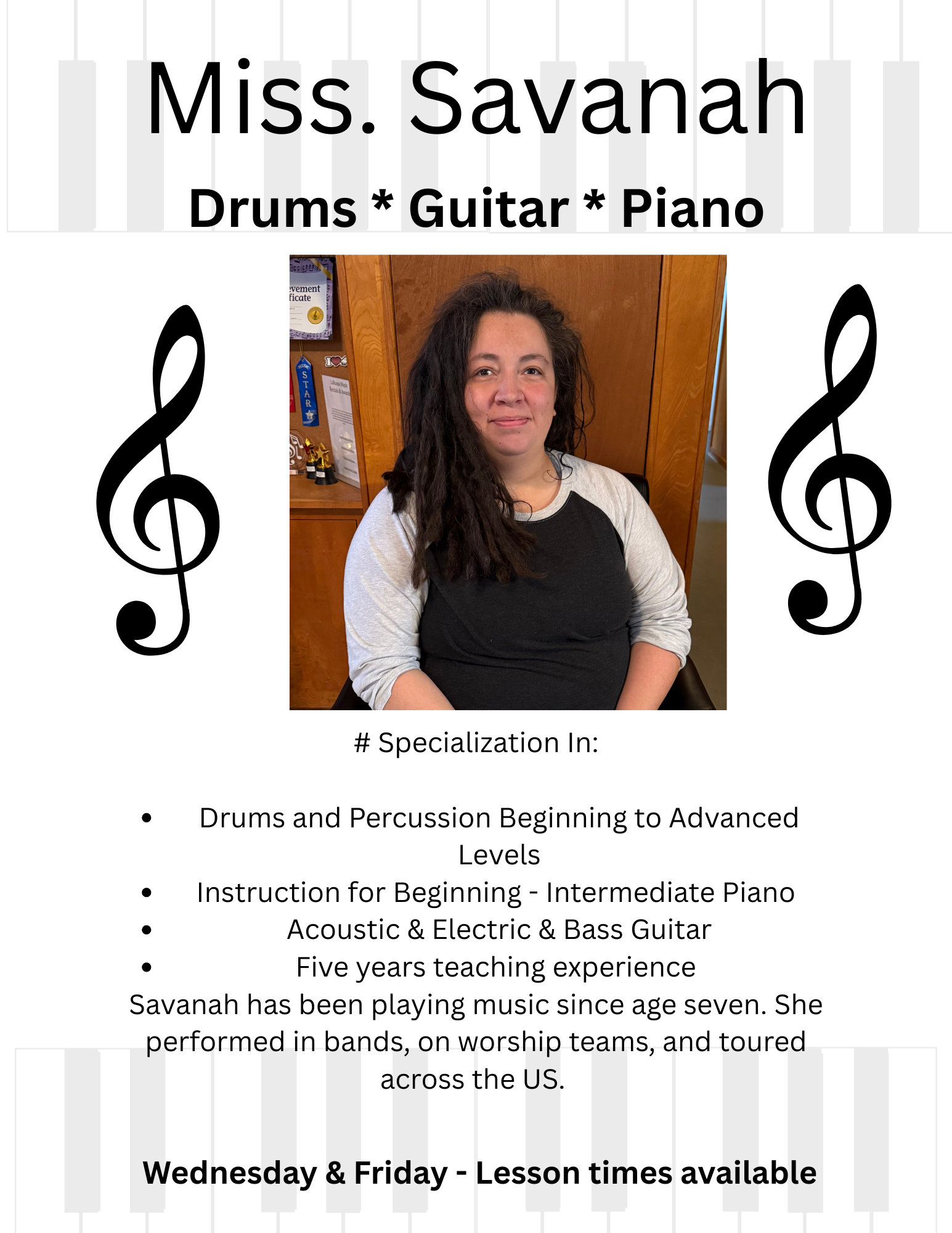 Miss. Savanah - Drums/Piano/Guitar