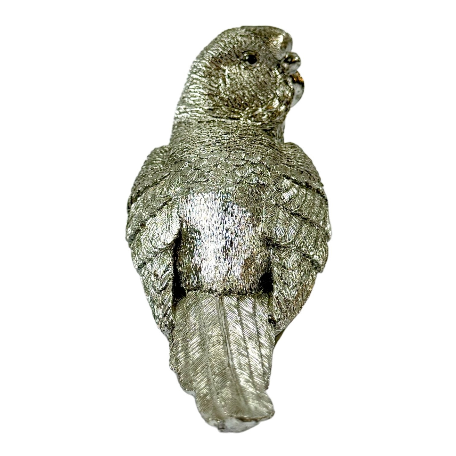 ESCULTURA PERIQUITO DEITADO RESINA PRATA COR MULDER