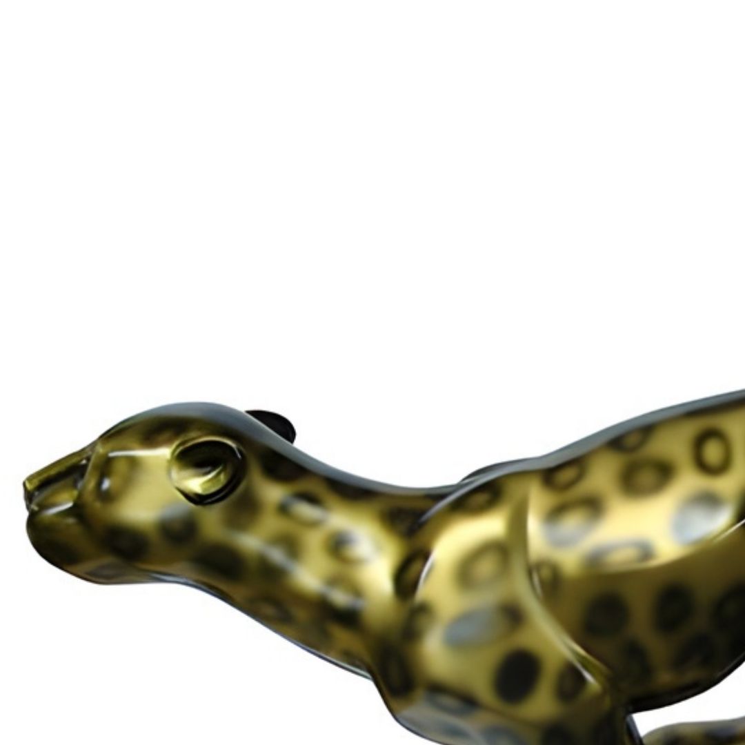 ESCULTURA PANTERA SPEED RESINA AMARELA C/PEDESTAL MADEIRA MODALI DESIGN