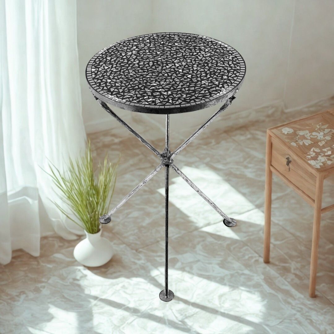 MESA LATERAL MOSAICO FERRO/VIDRO 