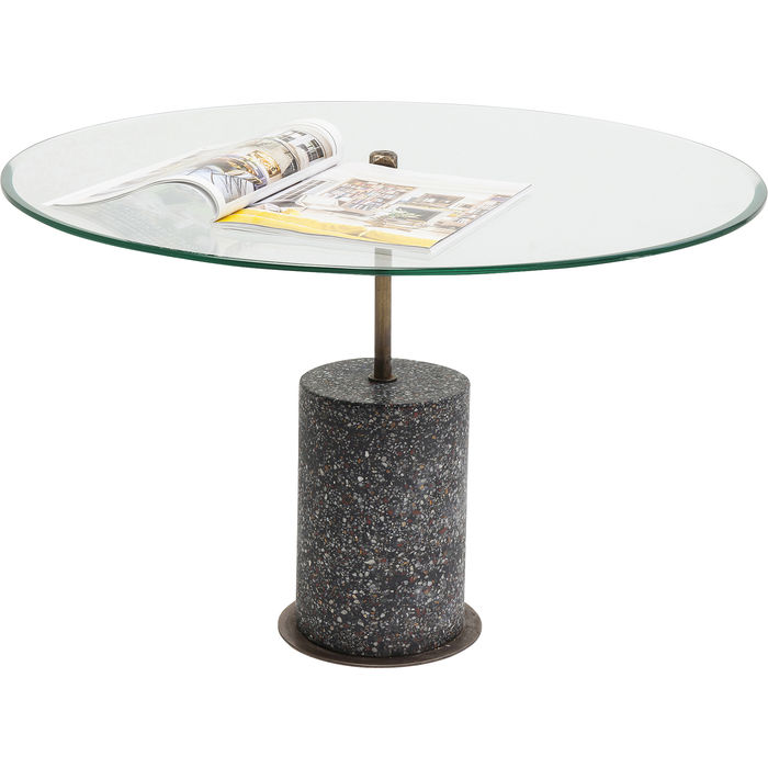 MESA LATERAL TERRAZO BASE PRETA/ TAMPO VIDRO