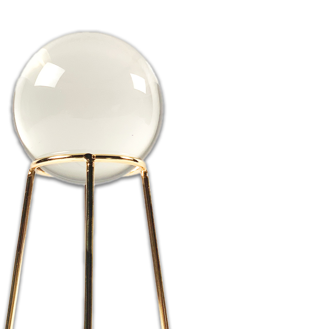 ESCULTURA BOLA VIDRO ELEVADA SUPORTE METAL COBRE MODALI DESIGN