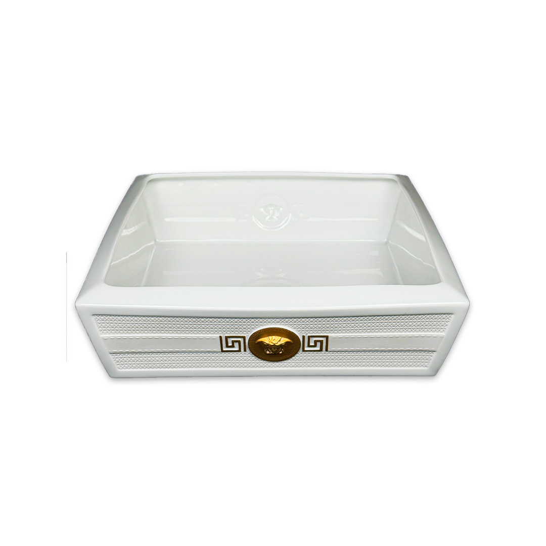 CENTRO MESA VERSACE SIGNATURE BRANCO/GOLD PORCELANA