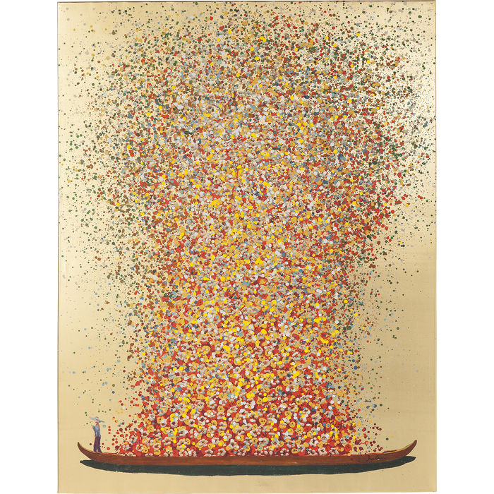 QUADRO TELA BARCO FLORES VERMELHO/ DOURADO