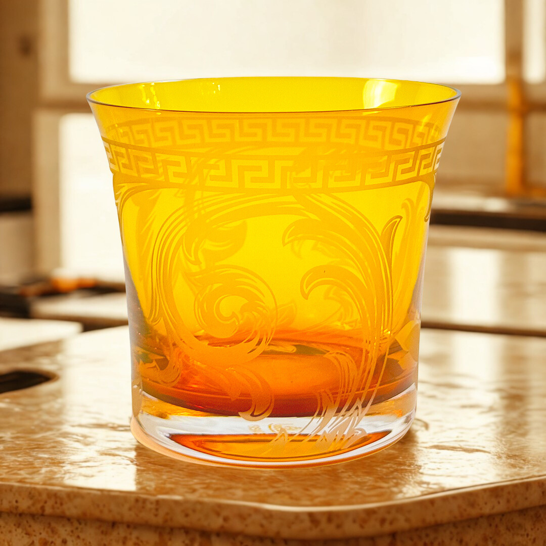 COPO WHISKY VERSACE ARABESQUE CRISTAL AMBAR JOGO 6 PEÇAS