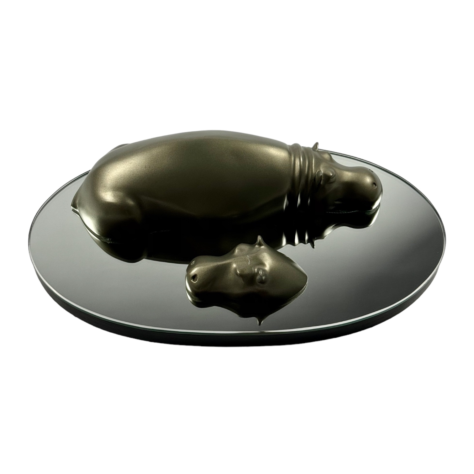 ESCULTURA HIPOPOTAMOS RESINA C/BASE ESPELHADA MODALI DESIGN